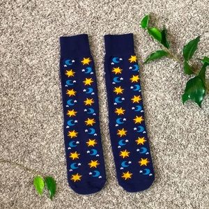 Stars and Moons Navy Blue Socks Women's Men's Unisex Celestial Night Sky